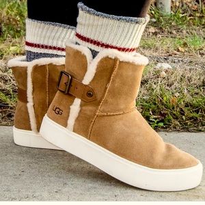 UGG Tan Ankle Booties with Fleece Lining